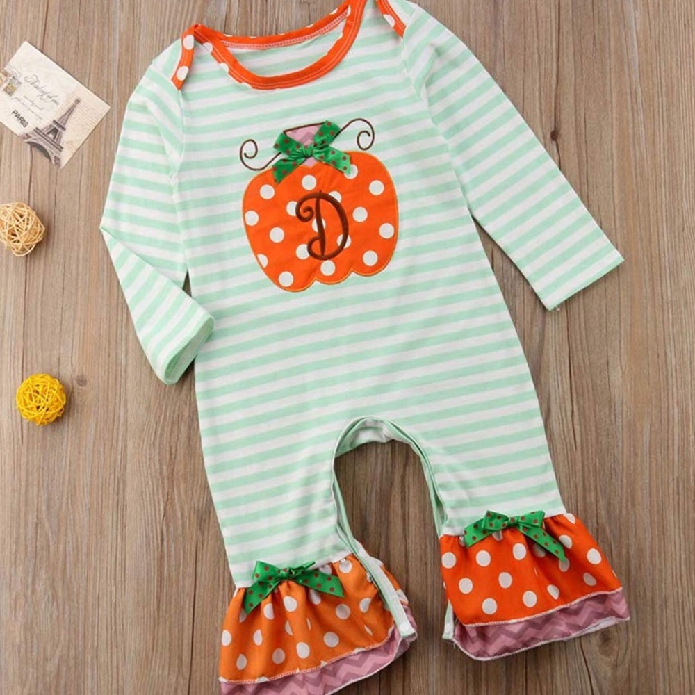 Baby girl pumpkin ruffle romper